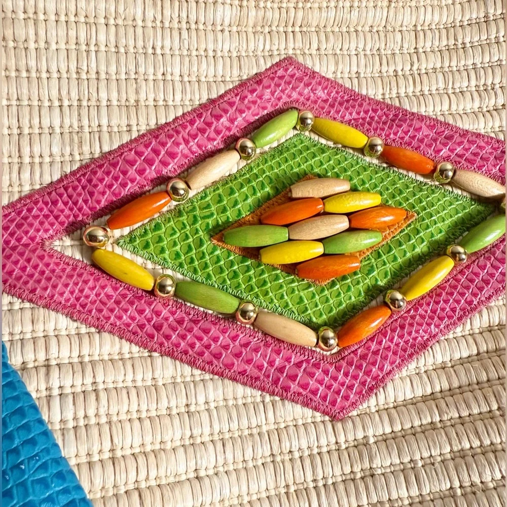 Sharif vintage pink green yellow orange cream leather woven western hobo bag